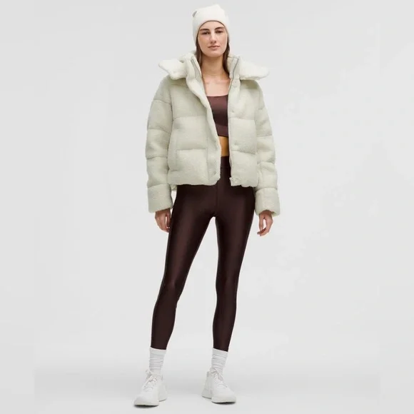 NWOT Lululemon Wunder Puff Cropped Jacket Texture Fleece Goose Down Bone sz 6 - Picture 3 of 16